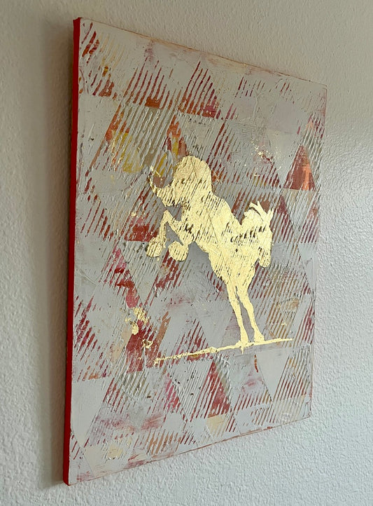 Gilded Horse- 19.5" x 16" - gold leaf, latex, and acrylic on reclaimed plywood