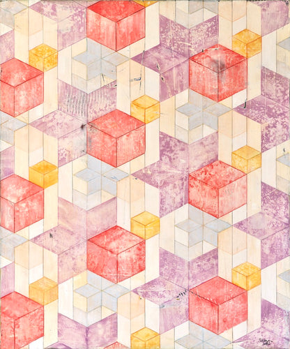 Play With Space  -  24" x 20" x 3/4"  -  Latex and acrylic on salvaged wood panel