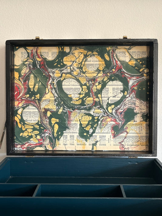 The Pali - mixed media on vintage en plein air artist box with marbled lining