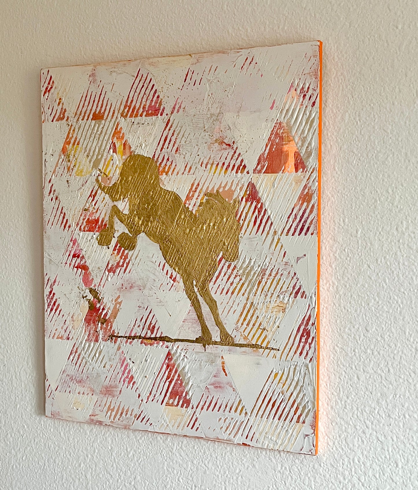 Gilded Horse- 19.5" x 16" - gold leaf, latex, and acrylic on reclaimed plywood