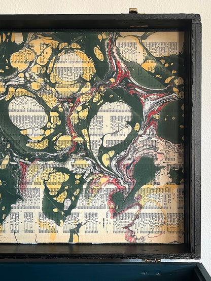 The Pali - mixed media on vintage en plein air artist box with marbled lining