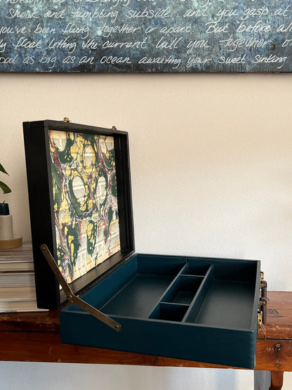 The Pali - mixed media on vintage en plein air artist box with marbled lining