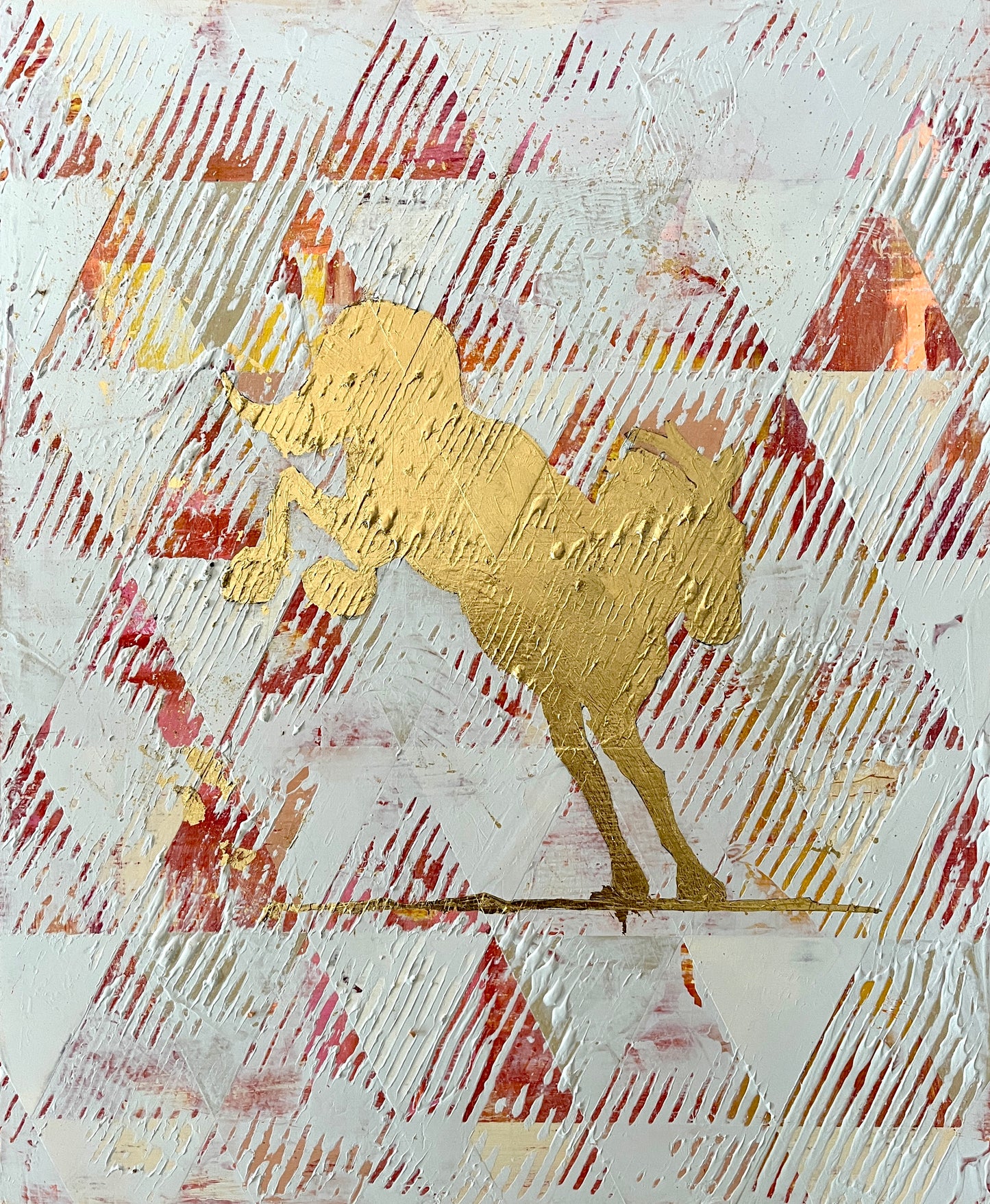 Gilded Horse- 19.5" x 16" - gold leaf, latex, and acrylic on reclaimed plywood
