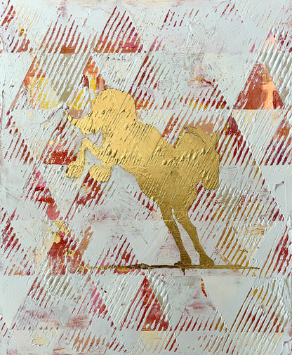 Gilded Horse- 19.5" x 16" - gold leaf, latex, and acrylic on reclaimed plywood