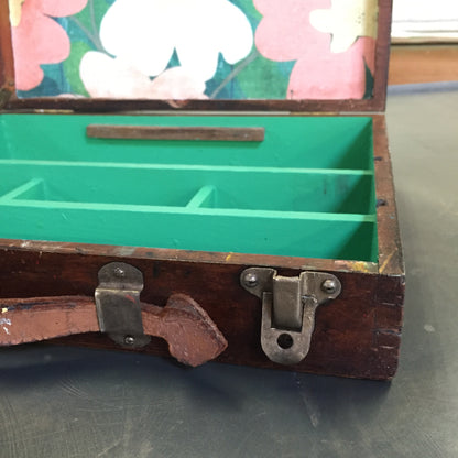 Green Paisley Floral - linen print and latex on vintage en plein air artist box