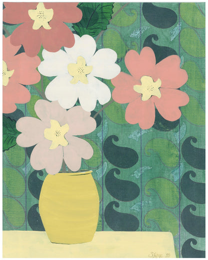 Green Paisley Notecards - set of 5,   6 1/4" x 4 1/5",  satin finish image, blank matte finish inside