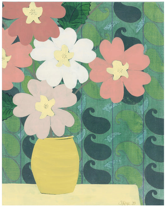 Green Paisley Notecards - set of 5,   6 1/4" x 4 1/5",  satin finish image, blank matte finish inside