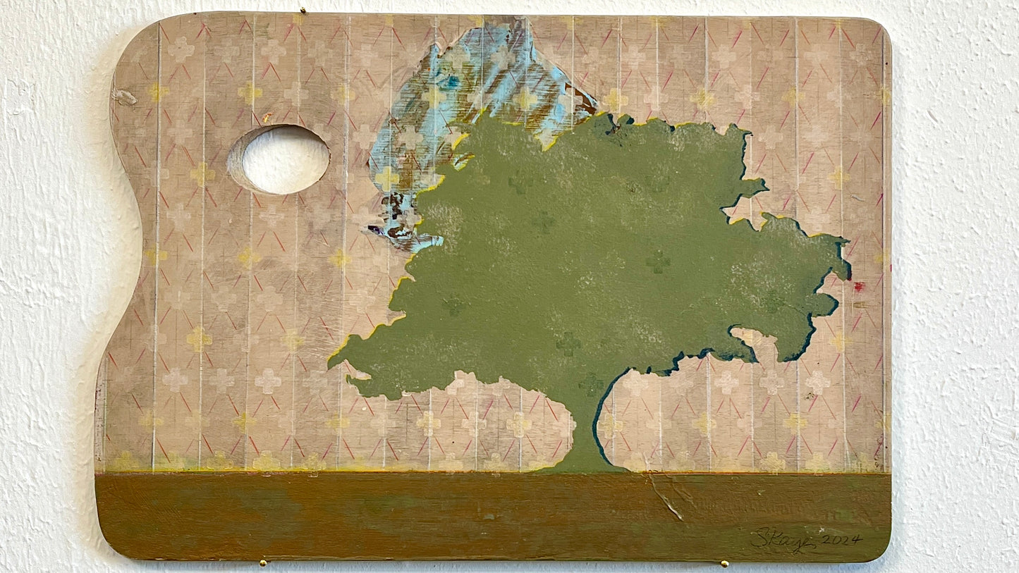 Lone Tree - 15" x 11" mixed media on vintage paint palette