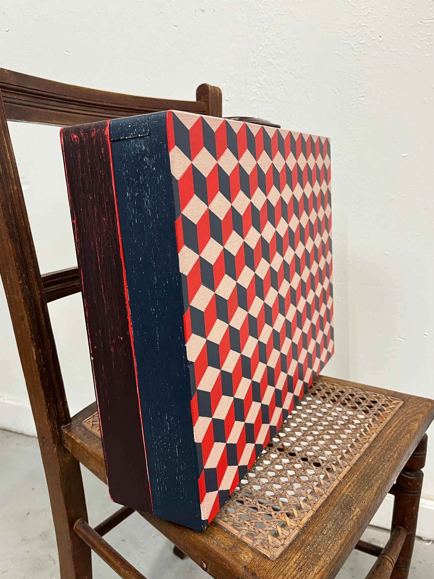 The Cubist - mixed media on vintage en plein air artist box with marbled lining