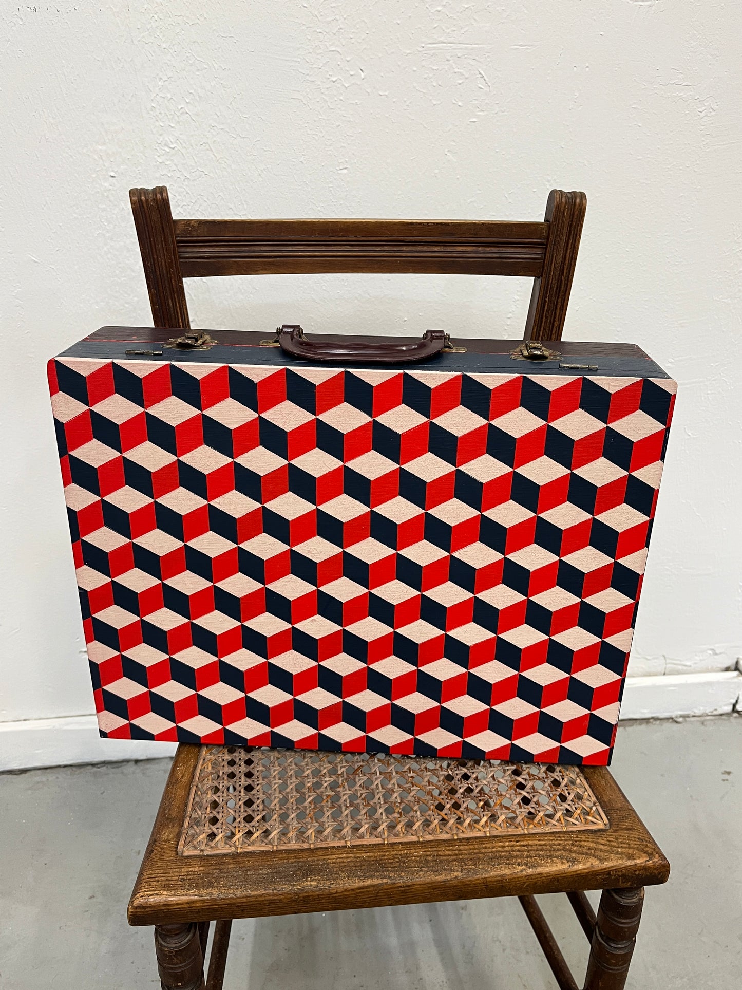 The Cubist - mixed media on vintage en plein air artist box with marbled lining