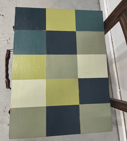 Green Fields- mixed media on vintage en plein air artist box with marble lining
