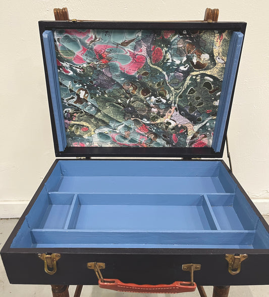 Green Fields- mixed media on vintage en plein air artist box with marble lining