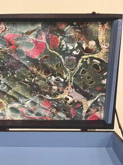 Green Fields- mixed media on vintage en plein air artist box with marble lining