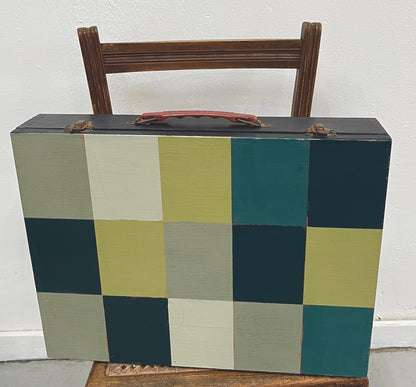 Green Fields- mixed media on vintage en plein air artist box with marble lining