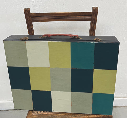 Green Fields- mixed media on vintage en plein air artist box with marble lining