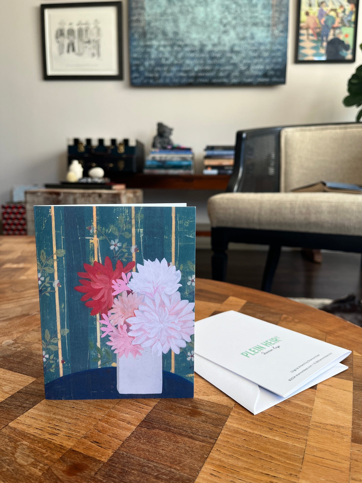Distressed Wallpaper Notecards - set of 5,   6 1/4" x 4 1/5",  satin finish image, blank matte finish inside