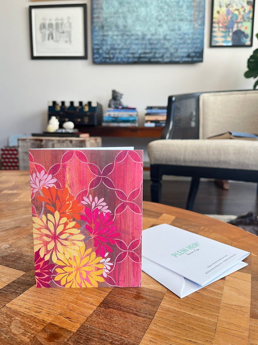 Pink Lattice Notecards - set of 5,   6 1/4" x 4 1/5",  satin finish image, blank matte finish inside