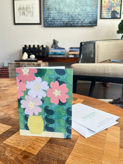 Green Paisley Notecards - set of 5,   6 1/4" x 4 1/5",  satin finish image, blank matte finish inside