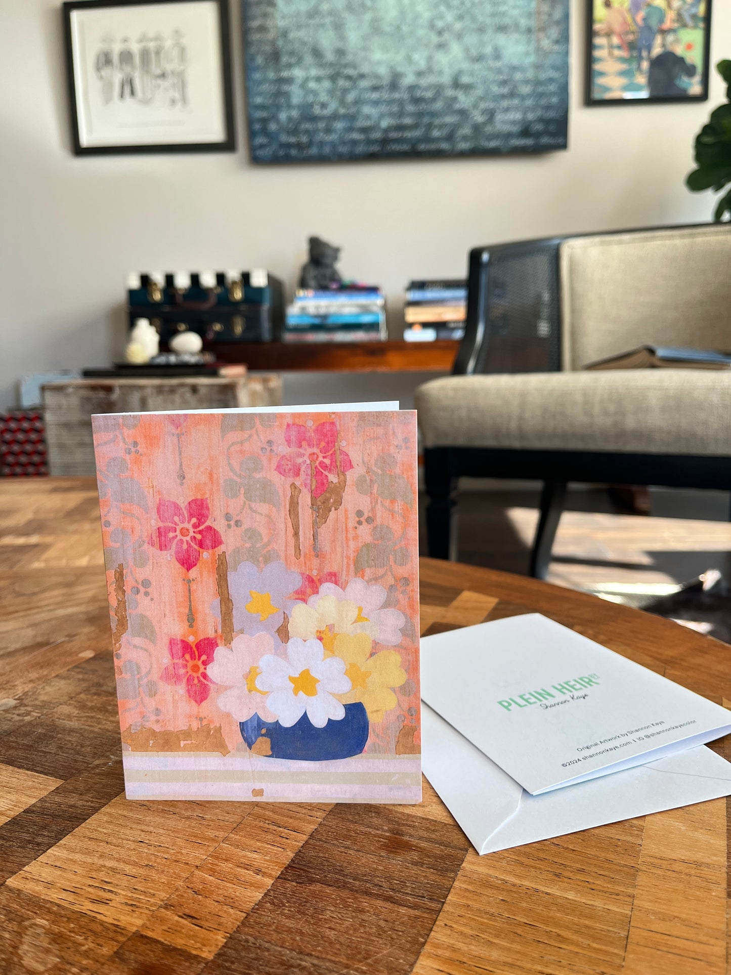 Faded Wallpaper Notecards - set of 5,   6 1/4" x 4 1/5",  satin finish image, blank matte finish inside