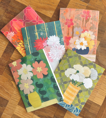 Floral Variety Notecards - set of 5,   6 1/4" x 4 1/5",  satin finish image, blank matte finish inside