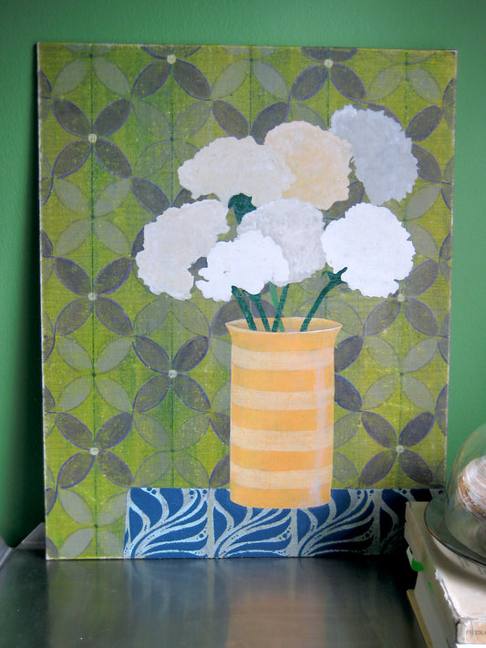 Green Lattice Floral - 20" x 16" - latex and acrylic on artist board