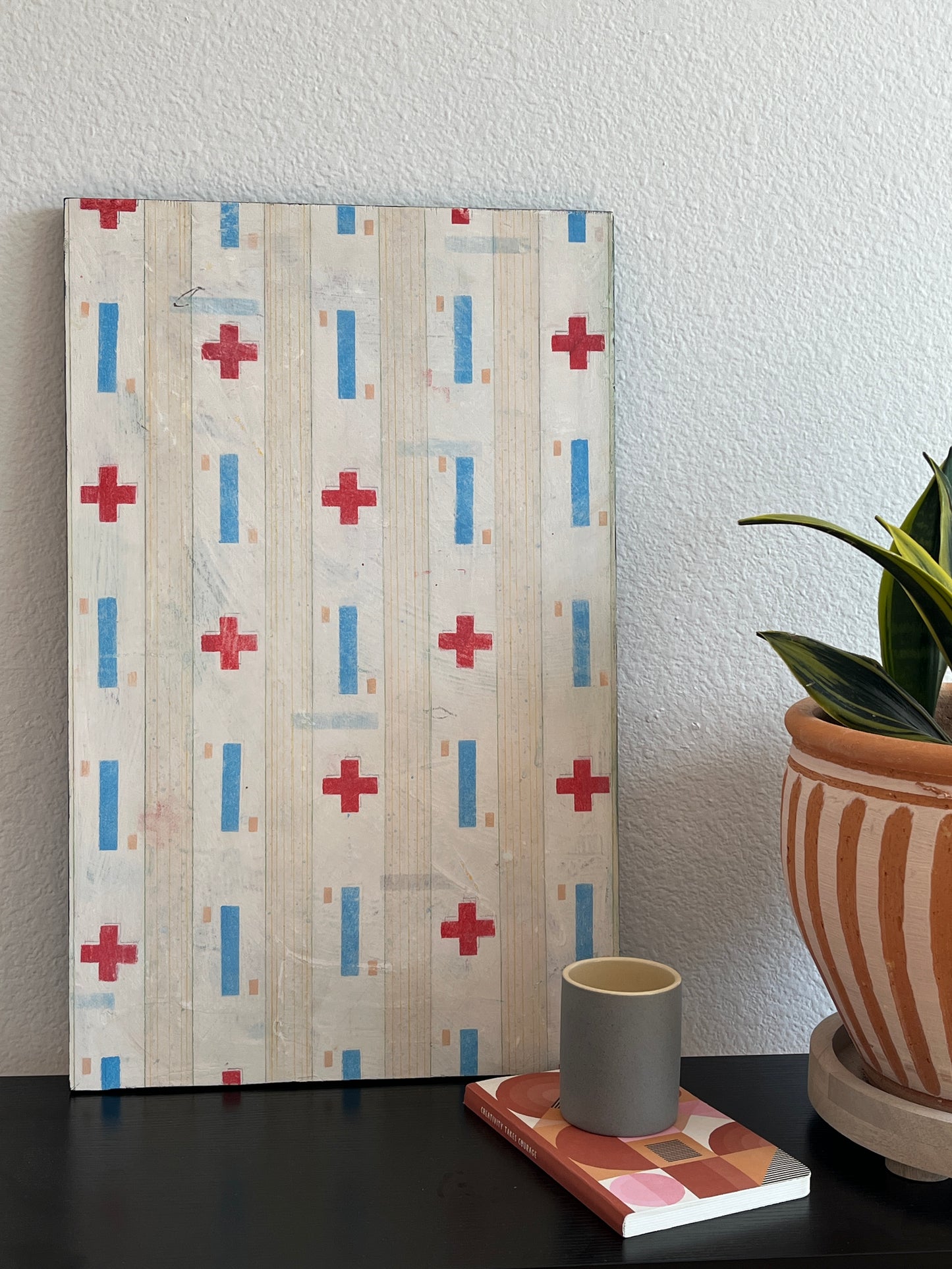 To My Rescue -  15" x 24" x 3/4"  Latex and acrylic on salvaged wood panel