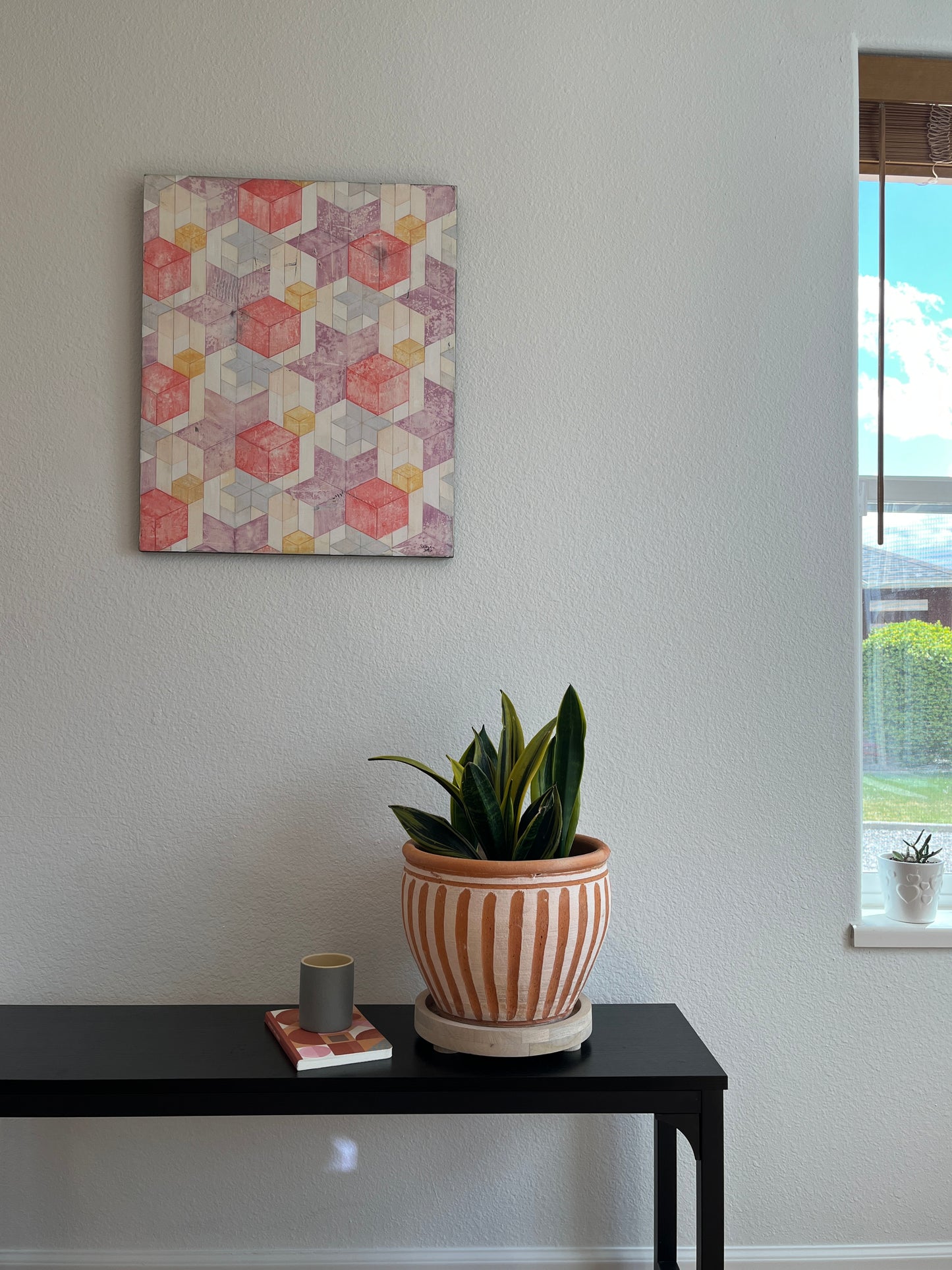 Play With Space  -  24" x 20" x 3/4"  -  Latex and acrylic on salvaged wood panel
