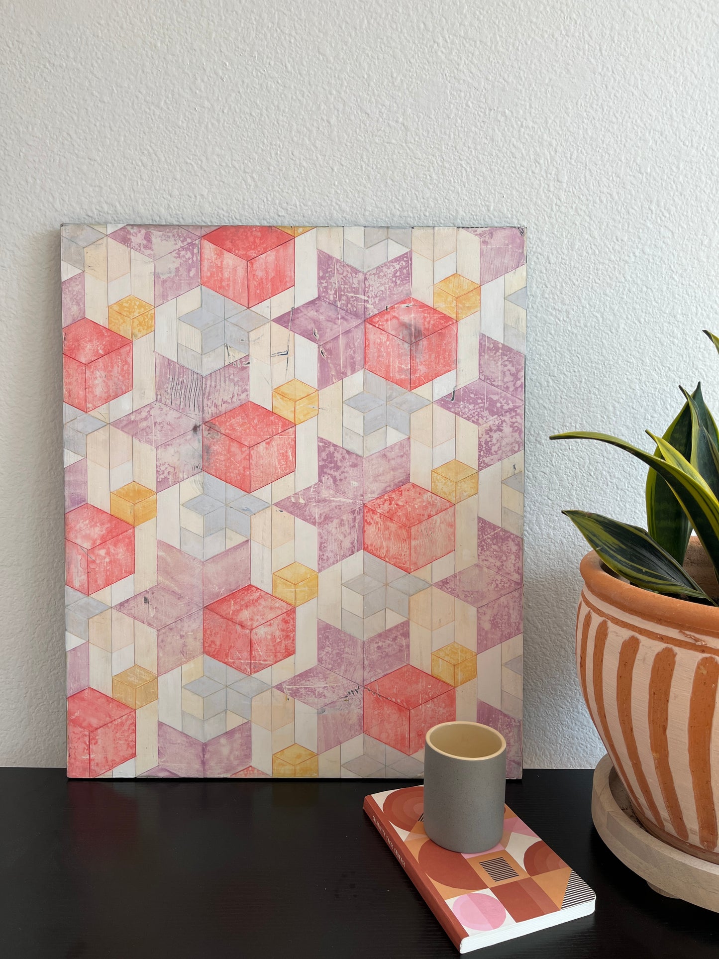 Play With Space  -  24" x 20" x 3/4"  -  Latex and acrylic on salvaged wood panel