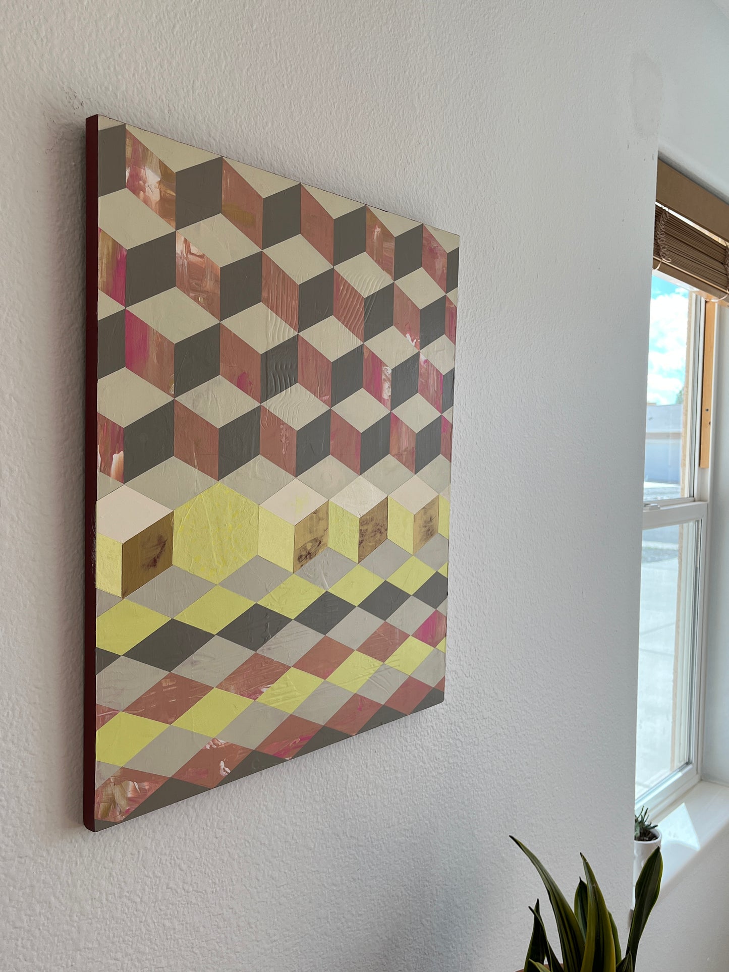 Stepping Back  -  24" x 20" x 3/4"  -  Latex and acrylic on salvaged wood panel