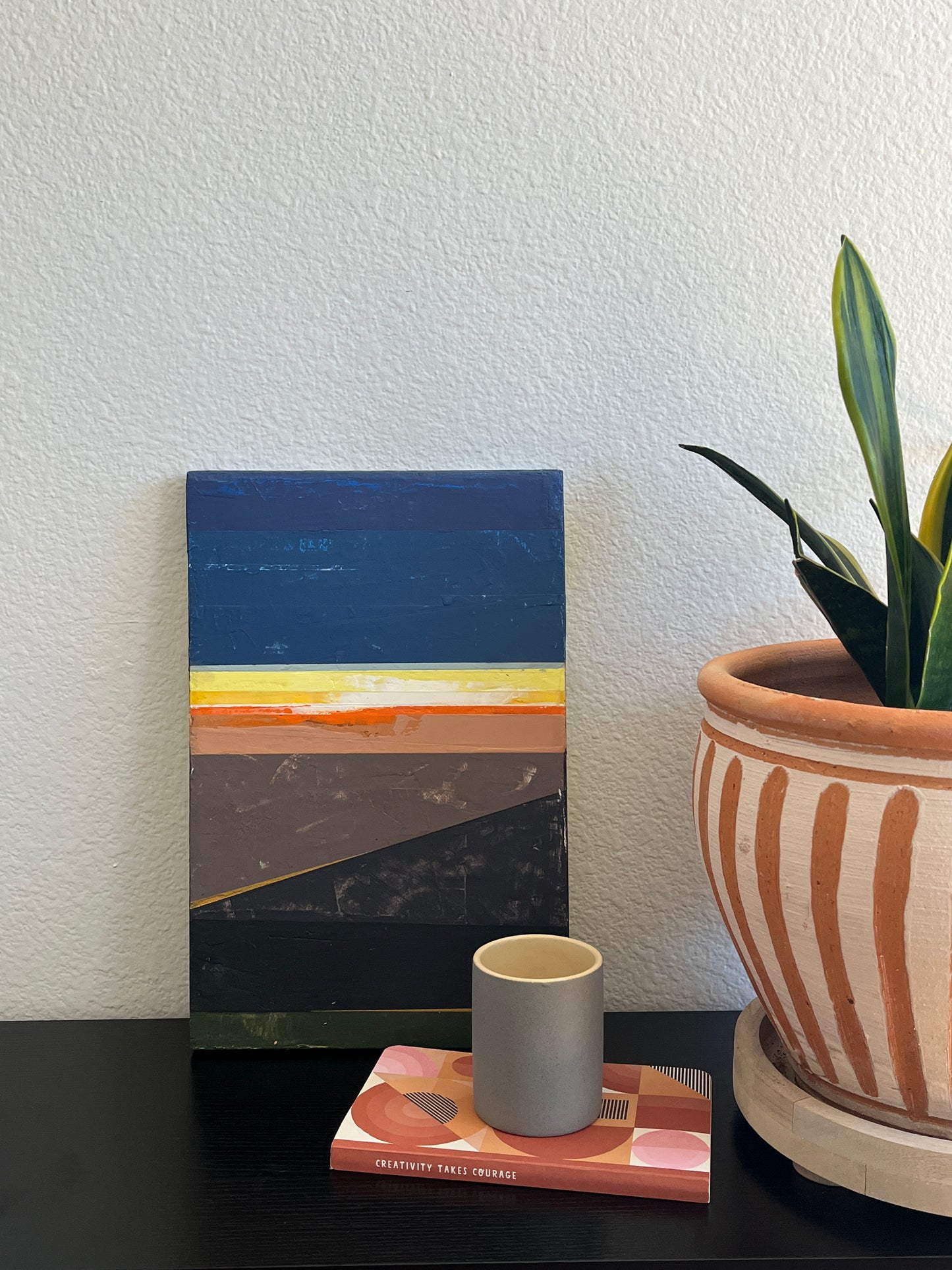 Horizon lll   15 1/2" x 10" x 3/4"  Latex and acrylic on salvaged particle board