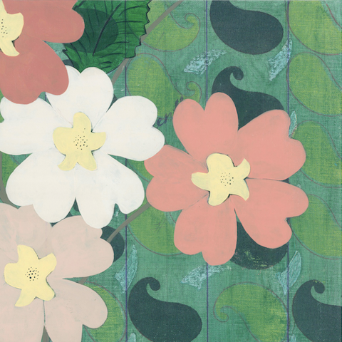 Green Paisley Floral - 20" x 16" - latex and acrylic on artist board