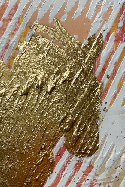 Gilded Horse- 19.5" x 16" - gold leaf, latex, and acrylic on reclaimed plywood
